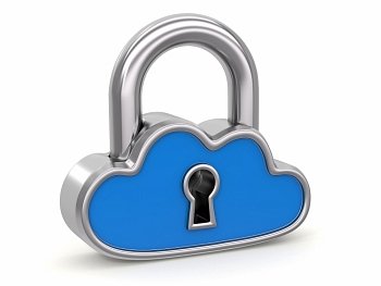 Cloud computing as padlock. Security concept. 3d