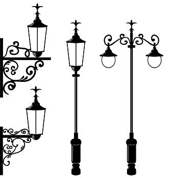 Illustration set of vintage various streetlamp - vector