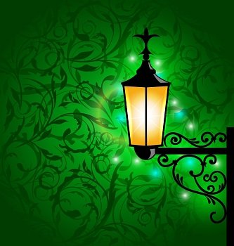 Illustration arabic lamp with lights, card for Ramadan Kareem - vector