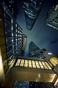 Modern skyscrapers at night time