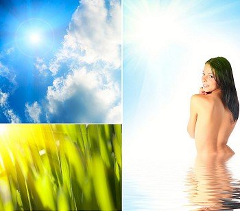 Collage of sky grass and woman