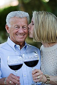 Senior couple holding wineglasses