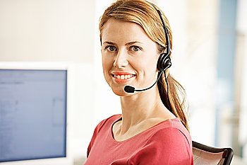 Office Worker Wearing a Telephone Headset