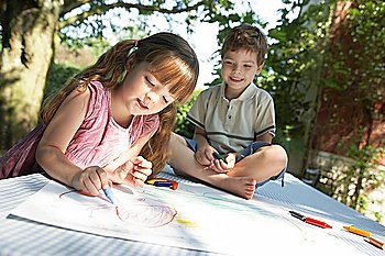 Two Children Coloring