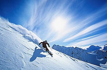 Person skiing on mountain slope