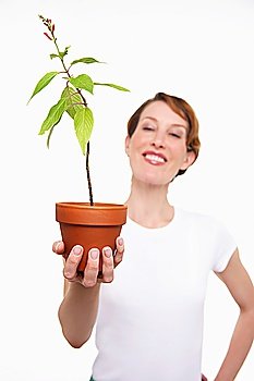 Woman Holding a Potted Plant
