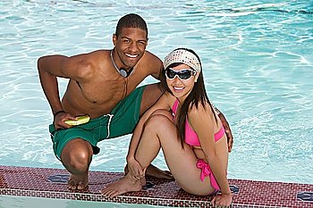 Young Couple by Swimming Pool, Portrait