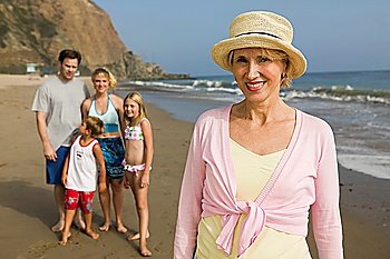 Grandmother with Family at Beach