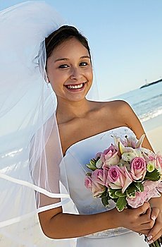 Bride With Bouquet on Beach