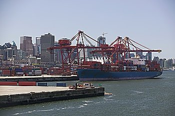 Cargo ship in Vancouver Harbour British Columbia