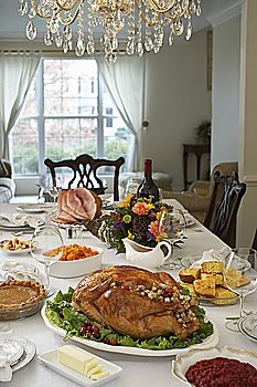 Thanksgivig dinner on table in elegant home