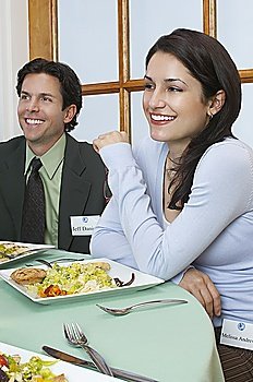 Young couple at restaurant table