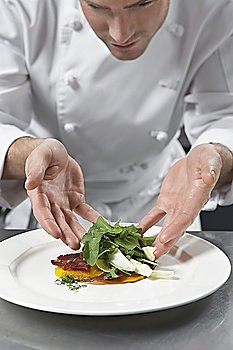 Male chef preparing salad in kitchen