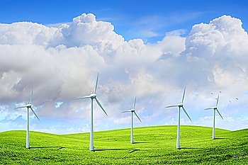 Alternative energy.  Group of energy-producing windmills