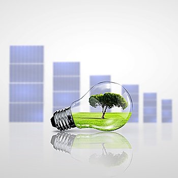 Green energy symbols, ecology concept, light bulb