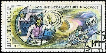 USSR - CIRCA 1976: Postcard printed in the USSR shows Scientific researches in space, circa 1976