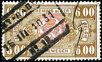 BELGIUM - CIRCA 1927: a stamp printed in the Belgium shows Coat of Arms, Railway Stamp, circa 1927
