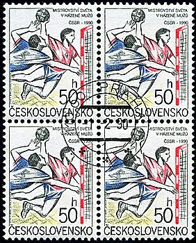 CZECHOSLOVAKIA - CIRCA 1990: a stamp printed by CZECHOSLOVAKIA shows handball,  circa 1990
