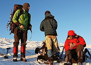 Hikers in winter mountains