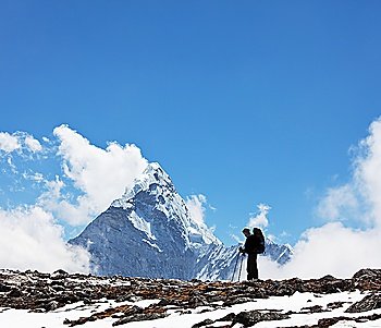 Backpacker in Himalaya mountain