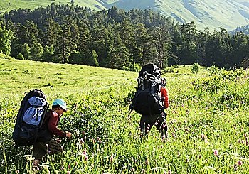 Backpackers  in Crimean mountain