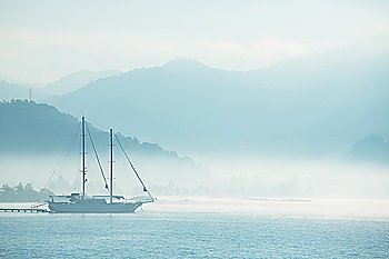 yacht in morning bay