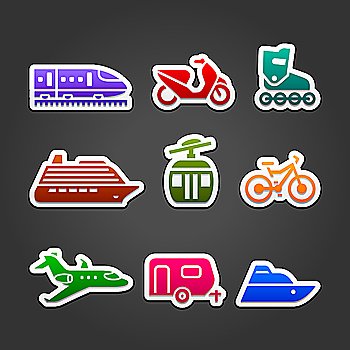 Set simple transportation color icons
