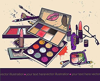 vector illustration of colorful cosmetics,make up,eyeshadows and eyeliners