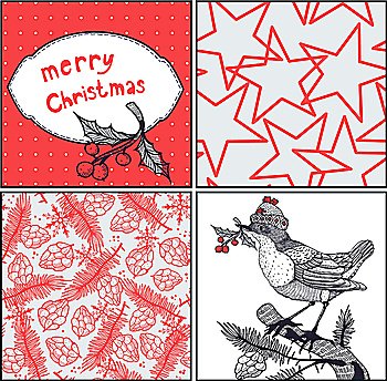 vector set of Christmas  illustrations and seamless patterns