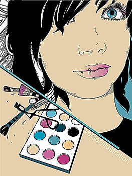 vector illustration of a girl and colorful make up