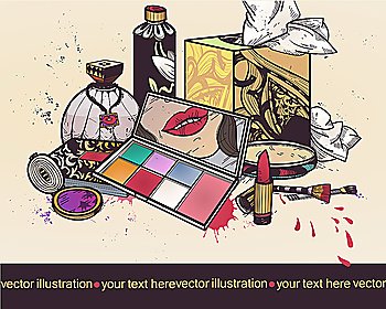 vector illustration of colorful make up and cosmetics