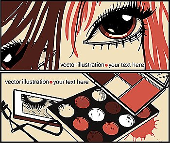 vector cards with colored make up and pretty eyes
