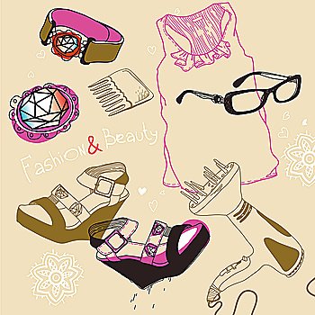 vector set of fashion cloth, shoes and accessories