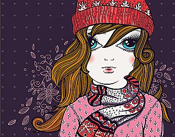 vector illustration of a girl during winter
