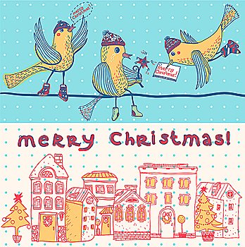 vector set of two hand drawn Christmas cards