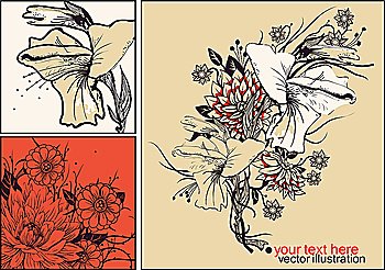 vector set of floral cards with blooming flowers