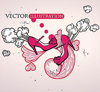 vector illustration of flying  pink shoes