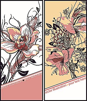 vector floral cards with blooming flowers