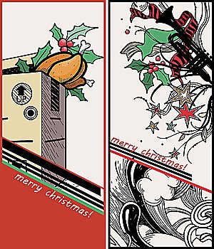 vector set of two christmas cards with a christmas turkey and rich decorations
