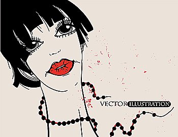 vector illustration of a woman with bright  red lips