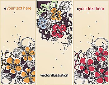 vector set of 3 floral cards with fantasy blooming flowers