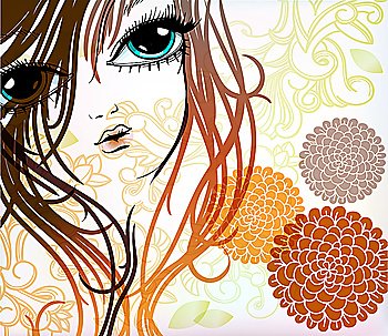 eps10 illustration of a young girl on a floral background
