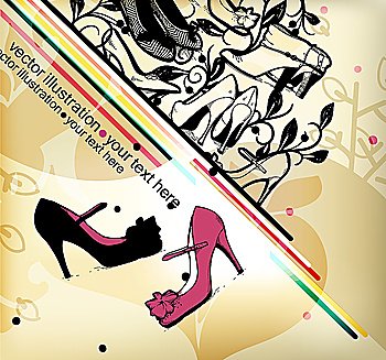 vector illustration of fashion shoes and abstract plants on a shining background.eps10
