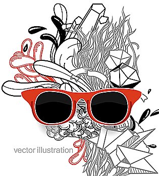 vector illustration of a red vintage sunglasses on an abstract background