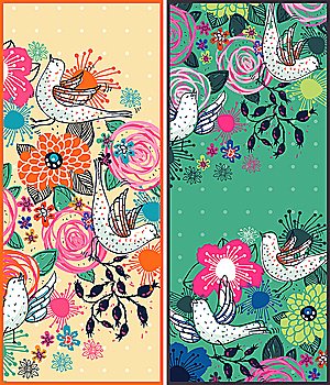 vector set of two colorful floral cards