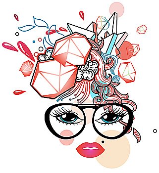 vector illustration of a woman in fashion glasses with an  abstract haircut