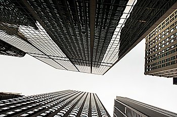 Low angle view of skyscrapers, West Madison Street, Chicago, Cook County, Illinois, USA