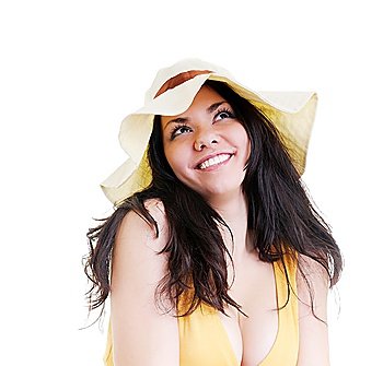Summer girl wearing a hat, isolated on white