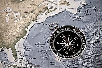 compass on world map