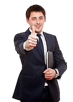 Man gesturing success sign. Isolated over white.